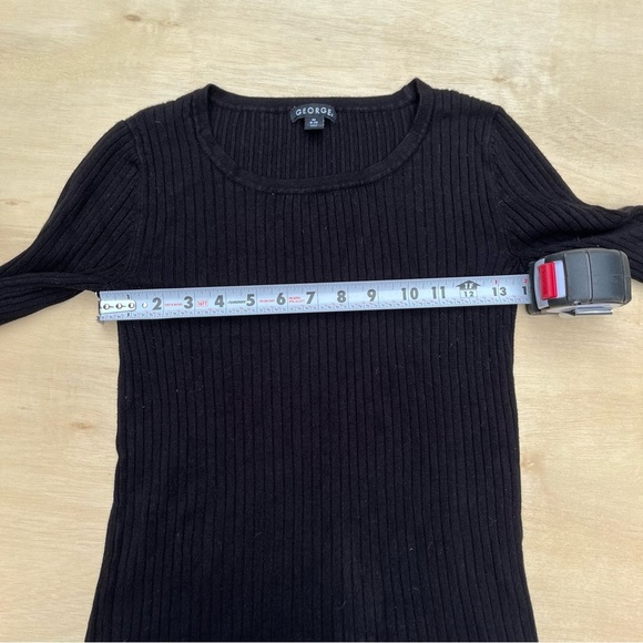 George Womens Medium Black Long Sleeve Ribbed Crewneck Sweater Comfy Fall Casual - Picture 6 of 8